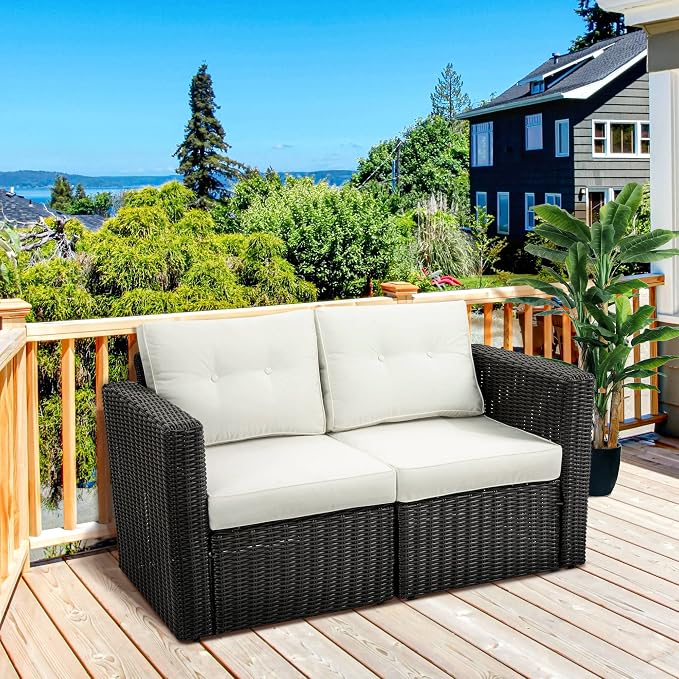 Outsunny 2 Piece Patio Wicker Corner Sofa Set, Outdoor PE Rattan Furniture - Image 2