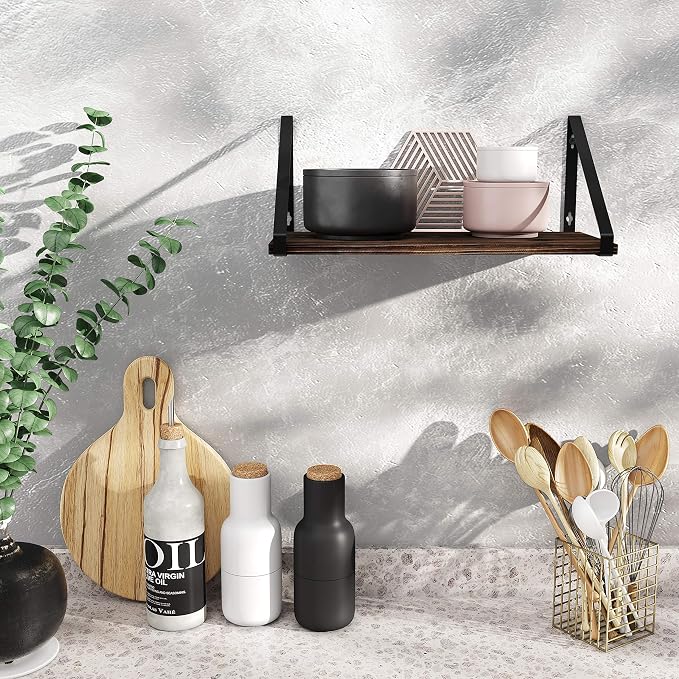 BAMEOS Floating Shelves Rustic Wood Wall Shelf Wall Mounted Shelves - Image 2