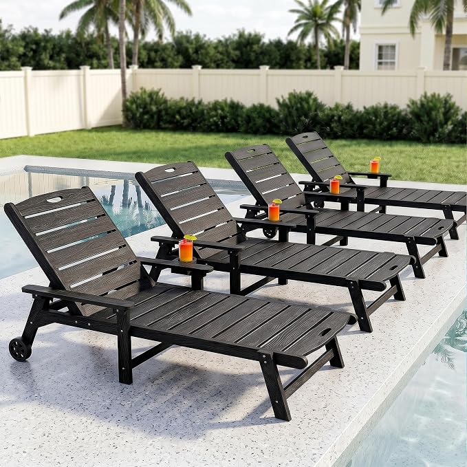 Outdoor Lounge Chair with 5-Position Adjustable, Outside Lounge Chair with Cup - Image 9