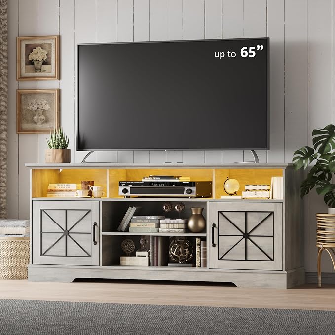 Xixini Farmhouse TV Stand for 65/60/55 Inch Tvs, Rustic Entertainment Center by Xixini