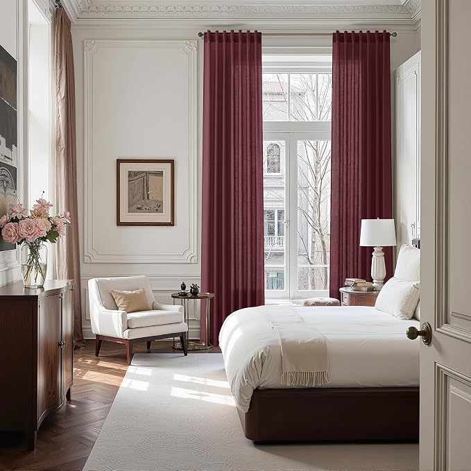 Nanspring Burgundy Linen Curtains 80 Inch Length - Image 7