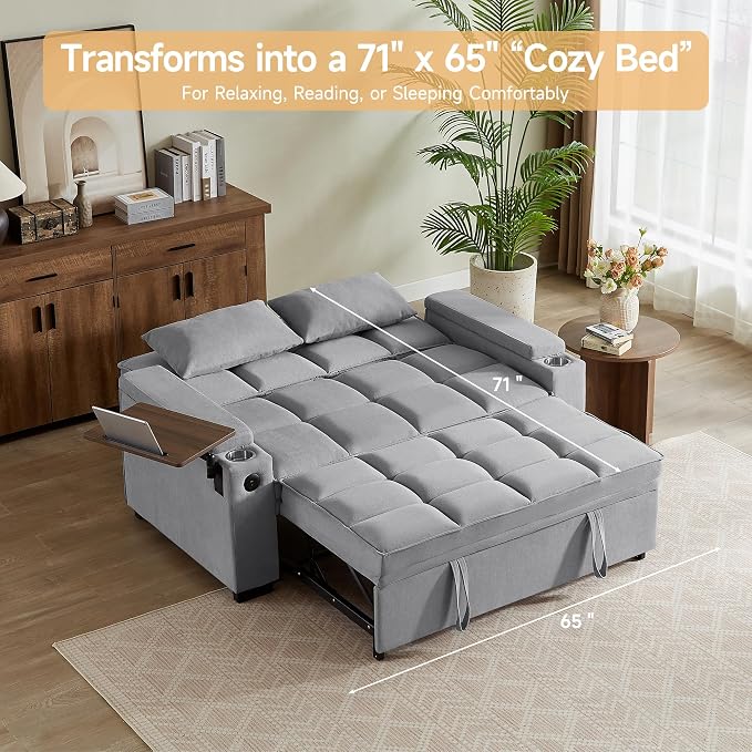 Auvsoce 65" Sleeper Sofa Bed Loveseat, Convertible Couch - Image 4