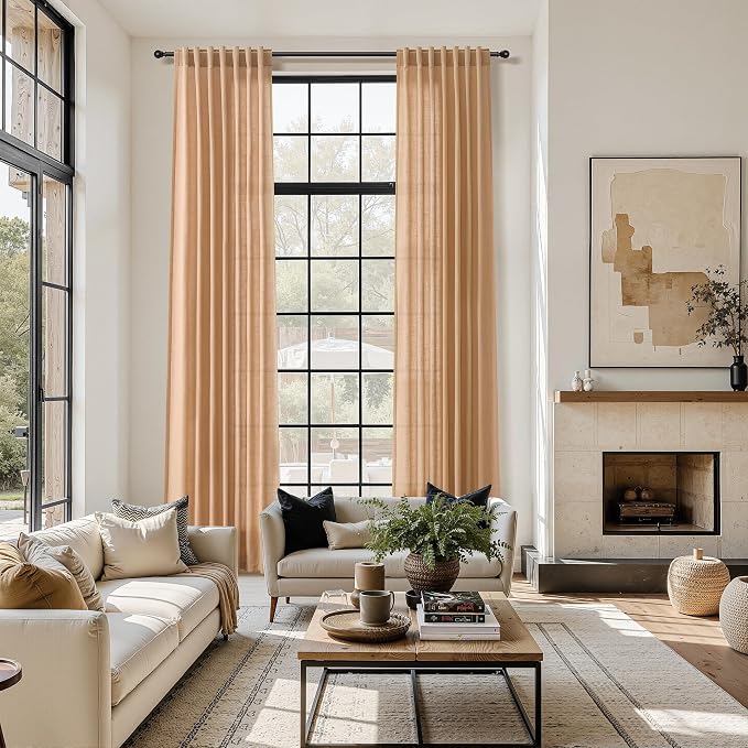 Nanspring Camel Linen Curtains for Living Room 94 Inches Long Back Tab and Rod - Image 6