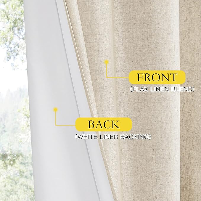 NICETOWN 100% Blackout Linen Texture Curtains 70" Long, Thermal Insulated Full - Image 5