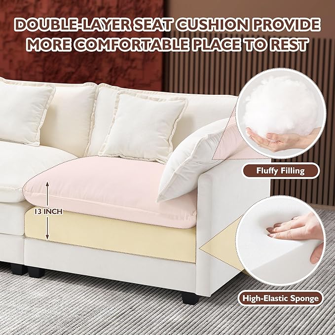 Ihanherry 146" U-Shaped Modern Sofa Modular Sectional Cloud Couch - Image 3