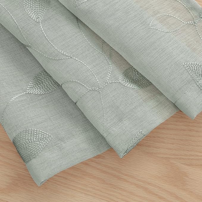 HOMEIDEAS Sage Green Sheer Kitchen Curtains 52 x 45 Inch Length 2 Panels - Image 7