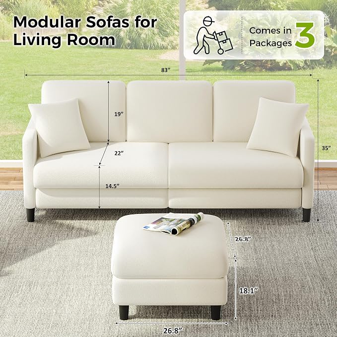 Welzona 83" Couches for Living Room, Teddy Sofa Couch - Image 2