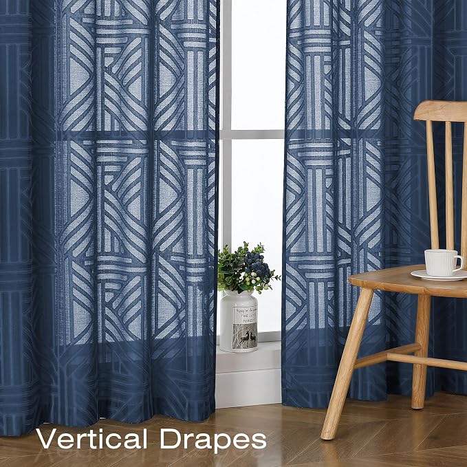 Simplebrand Navy Blue Semi Sheer Curtains 96 Inches Long 2 Panels, Light - Image 5
