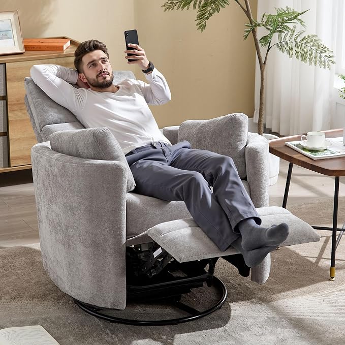 Manual Recliner 360°Swivel Glider Rocking Chair, Upholstered Nursery Adult - Image 3