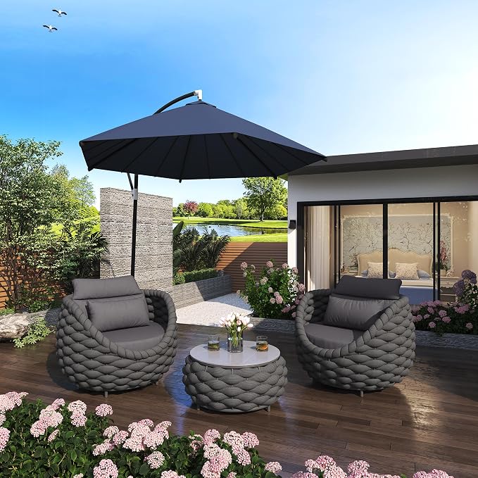 TWT 3 Pieces Aluminum Patio Furniture Set, Hand Woven Polyester Rope Modern - Image 7