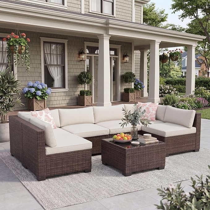 GarveeHome 7-Piece Modular Outdoor Patio Set, Sectional Rattan Wicker Sofa by GarveeHome