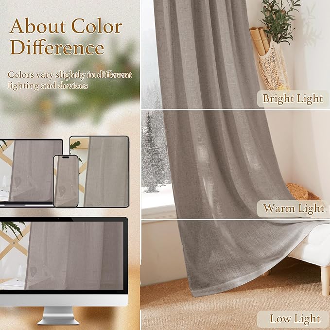 RYB HOME Cafe Curtains 24 inches Length, Linen Sheer Short Curtains - Image 6