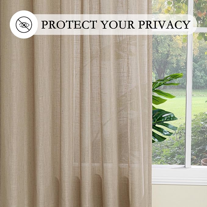 MYSKY HOME 108 Inches Long Taupe Sheer Curtains - Image 6