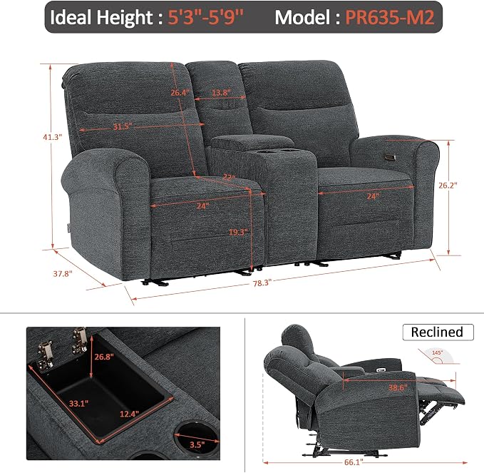 MCombo 78.3" Wall Hugger Power Loveseat Recliner Sofa - Image 3