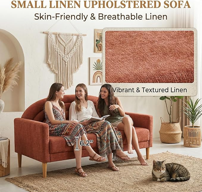 63" Small Loveseat Sofa for Small Spaces, Mid Century Modern Sofa, Linen - Image 4