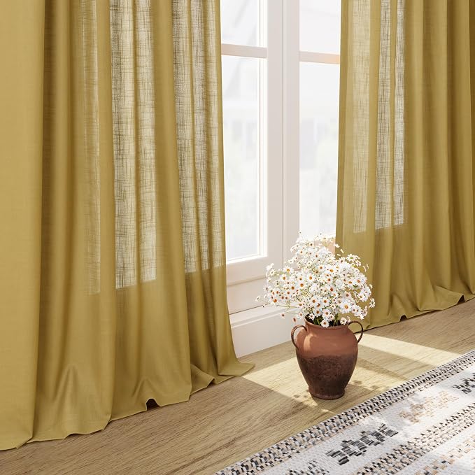 Nanspring Gold Linen Curtains 108 Inches Long - Image 6