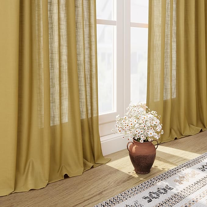 Nanspring Gold Linen Curtains 102 Inches Long Rod Pocket Back Tab Drapes 2 - Image 6
