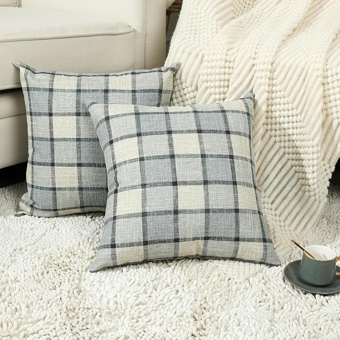 Stellhome Pack of 2 Faux Linen Buffalo Check Throw Pillow Covers, Farmhouse by Stellhome