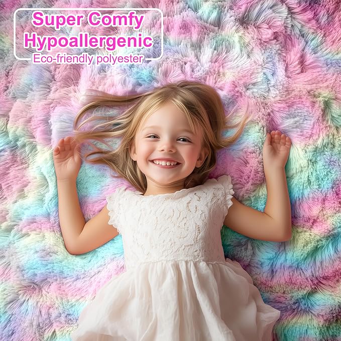 PAGISOFE Rainbow Runner Rugs for Girls Bedroom Hallway Plush Fluffy Rug 2x6 Ft - Image 2