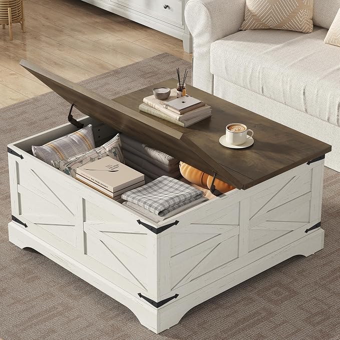 Furnideco 35.5''W Square Coffee Table Farmhouse Lift top Coffee Table - Image 5