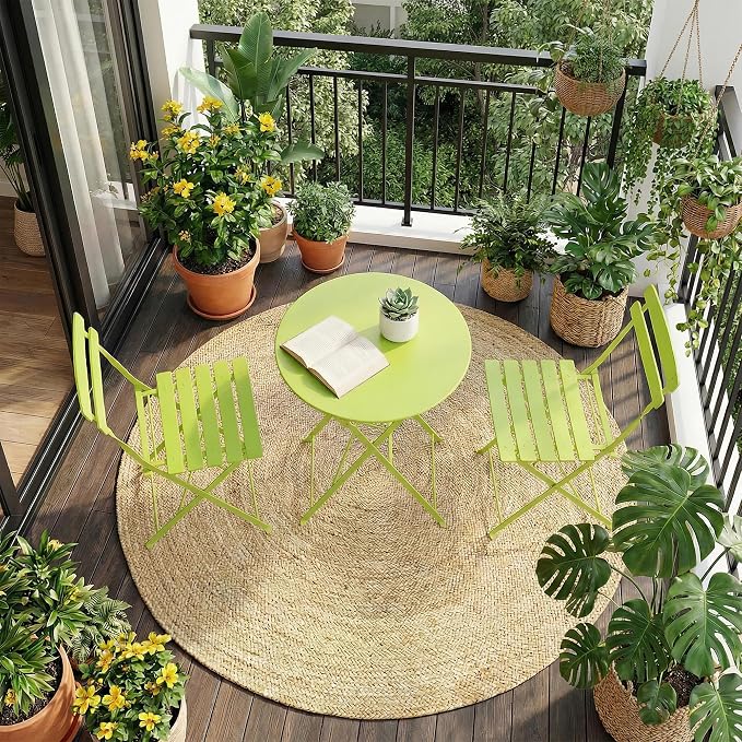 GarveeLife 3 Piece Patio Bistro Set, Folding Patio Bistro Table and Chairs Set - Image 2