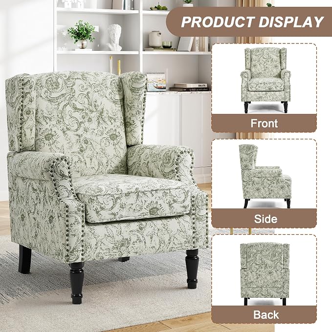 Pia Ricco Set of 2 Floral Accent Chairs, High Back Upholstered Armchairs - Image 3