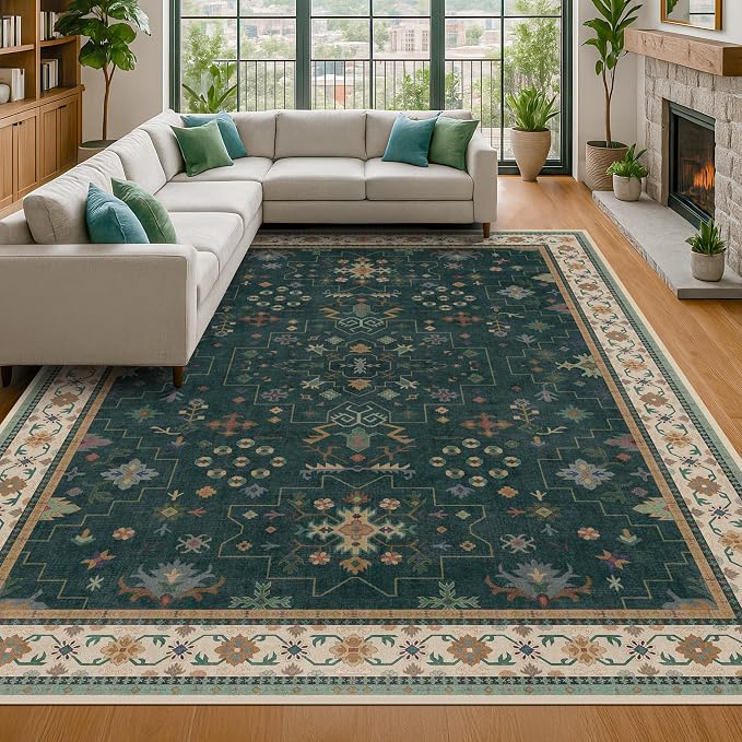 Hazo Haus Dark Green Vintage Living Room Rug 9x12 - Image 8