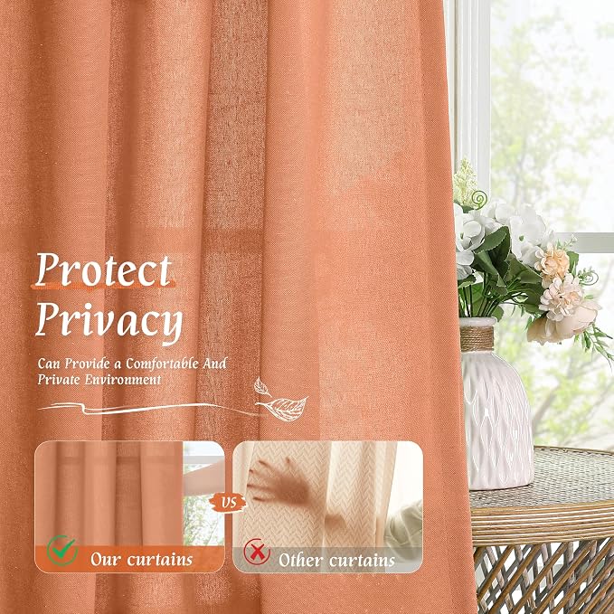 LAMIT Terracotta Linen Boho Curtains 84 inch Length 2 Panels, Light Filtering - Image 5