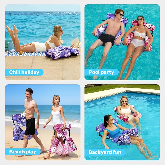 SLOOSH Inflatable Pool Floats Adult, 2 Packs Floating Lounge Chairs, Blow up - Image 8