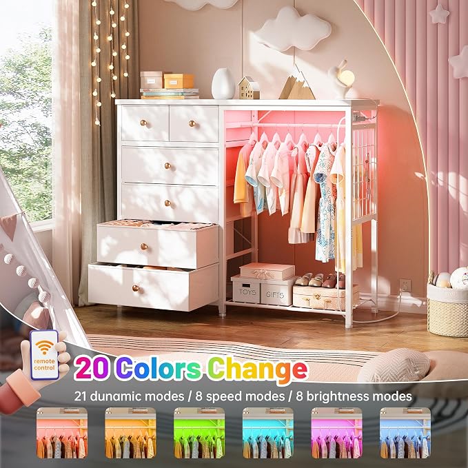 EnHomee 49.2" W Dresser with Hanging Rack & 6 Fabric Drawers - Image 4