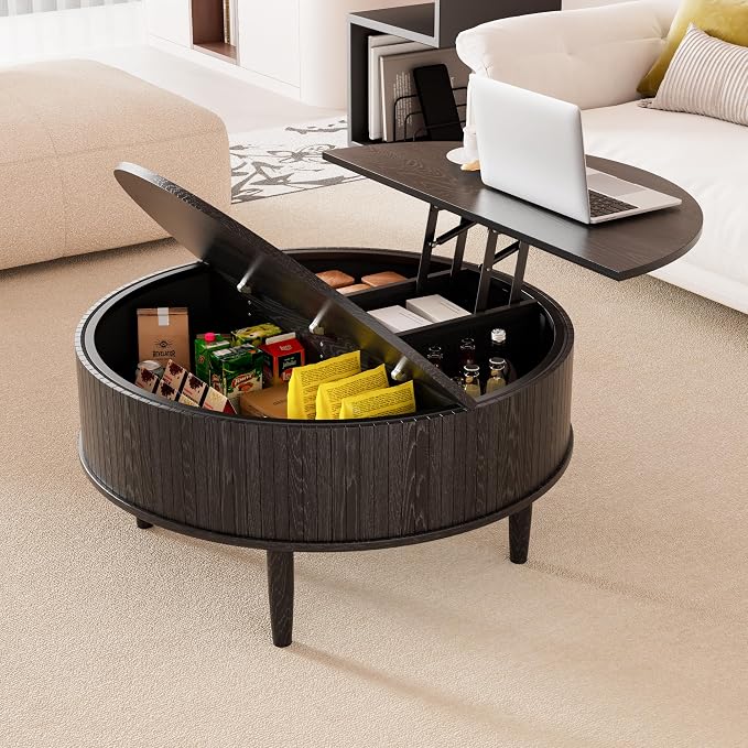 Round Fluted Lift Top Coffee Table - Image 3