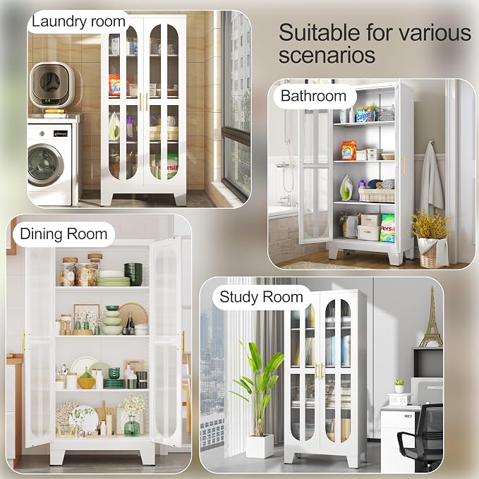 PAOFIN 61.02" Metal Display Storage Cabinet, Tall Kitchen Pantry Cabinets - Image 7
