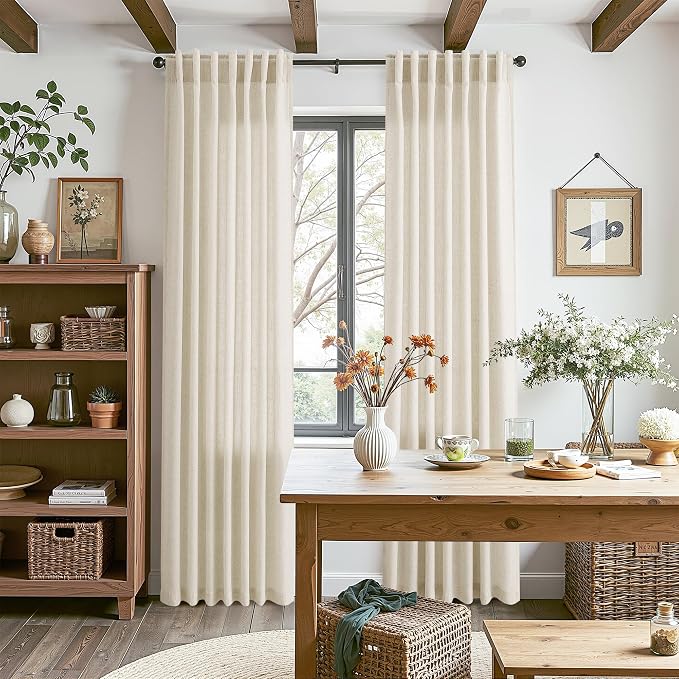 Birch Beige Linen Curtains for Living Room 98 Inches Long Light Filtering Semi - Image 8