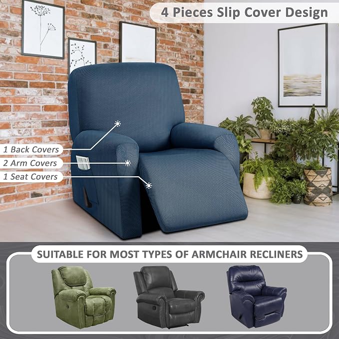 ULTICOR 4-Piece, 1 Seat Recliner Cover, Yarn Dyed Reclining Chair Covers - Image 5