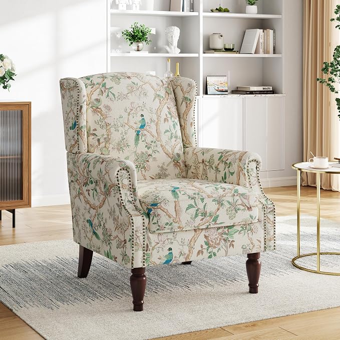 Pia Ricco Set of 2 Floral Accent Chairs, High Back Upholstered Armchairs - Image 7