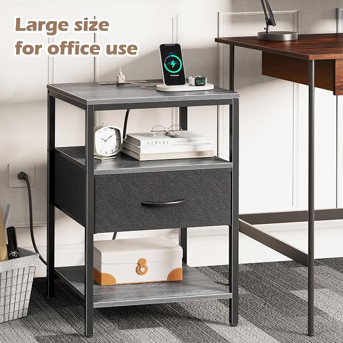 SUPERJARE Night Stand with Charger Station, 27.7 Inch Tall Nightstand with - Image 6