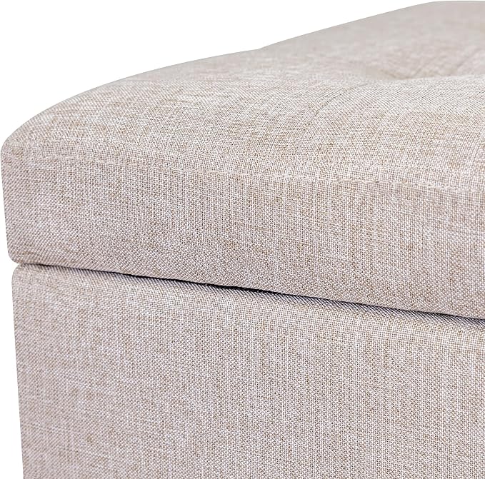 Adeco 18 Inch High Cube Ottoman Storage, Linen Chair Foot Stools, Upholstered - Image 6