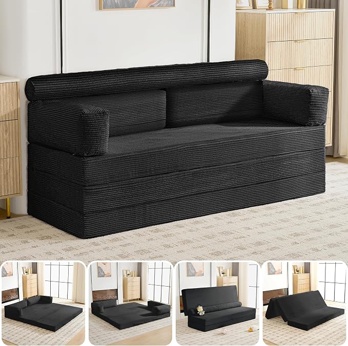 78" Boneless Couch, 5-in-1 Convertible Sofa Bed Tri Folding Mattress by HRYJ%EF%BC%9AFurnitureEssentials