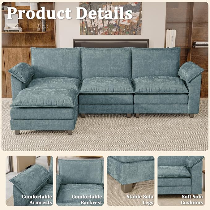 JUMMICO 118.9" Modular Sectional Cloud Couch 3-Seat Sofa Set - Image 3