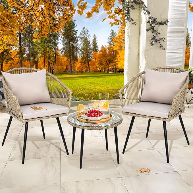 YITAHOME 3-Piece Wicker Small Patio Balcony Chair Set, Outdoor Rattan - Image 8