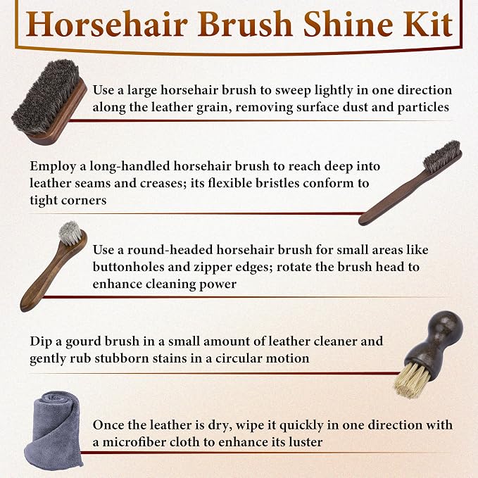 5 PCS Leather Brush Car Detailing, Horse Hair Brush, Car Cleaning Supplies - Image 7