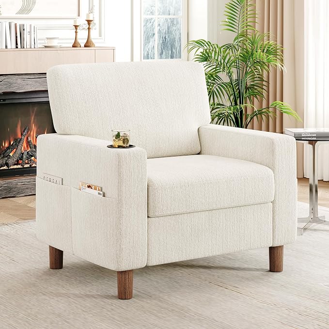 Mid Century Modern Accent Chair, Chenille Comfy Living Room Arm Chairs by ErdoruLiving