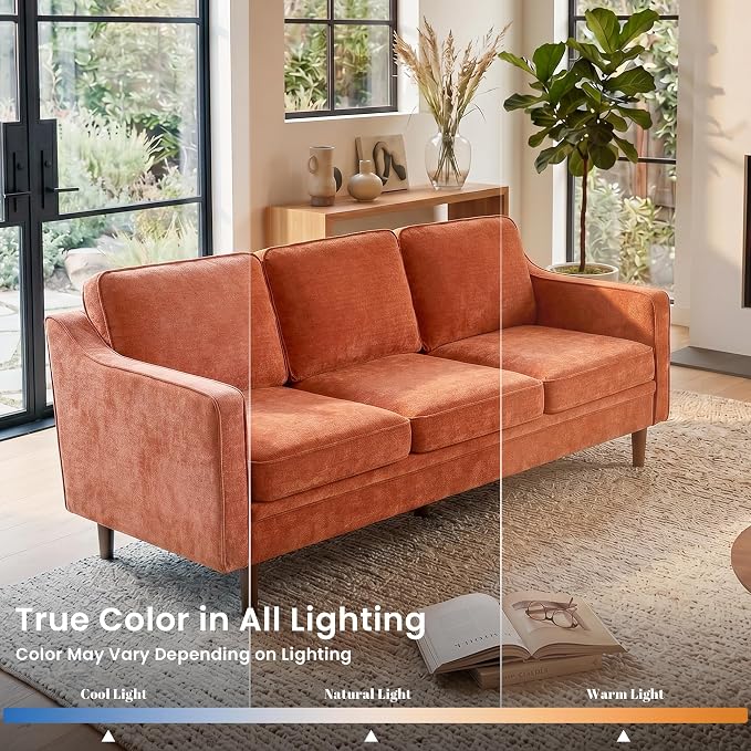 Kingfun 80" Chenille Sofa, 3 Seater Couch, Mid Century Modern Couches - Image 4