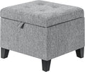 Adeco 18-Inch Cube Storage Ottoman, Upholstered Linen Footrest Stool by Adeco