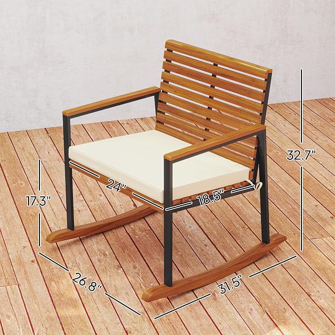 Outsunny Outdoor Rocking Chair Set of 2, Acacia Wood Outdoor Rockers - Image 7