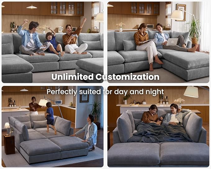 77" Oversized Chenille Couch Modular Sectional Sofa, Washable Cloud Couch - Image 5