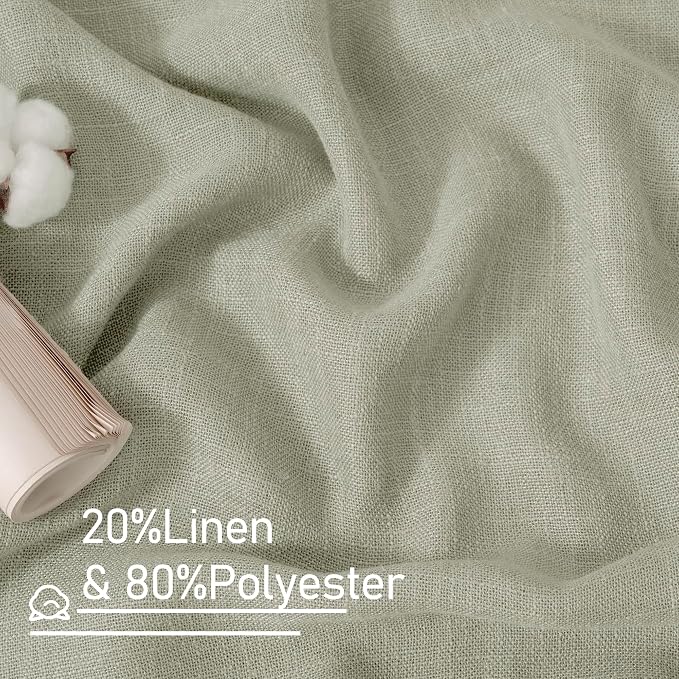 LAMIT Sage Grey Semi Sheer Linen Curtains 45 Inches Long 2 Panels, Light - Image 2
