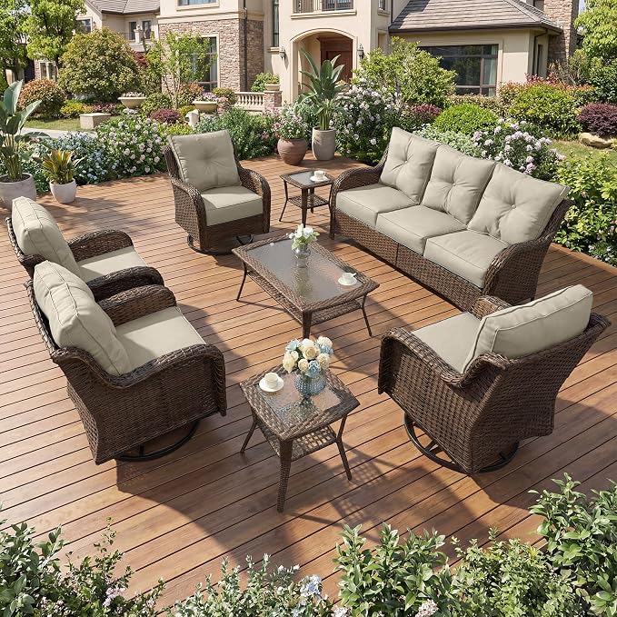 Patio Furniture Set, High Back Rattan Sofa & Swivel Rocker Chairs, Weather by SAILARYPatioFurniture