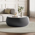 27.55" Round Marble Coffee Table, Modern Fluted Coffee Table by Henf