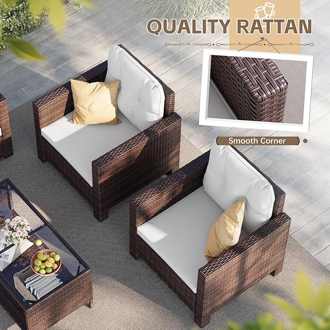 Homall 4 Pieces Patio Furniture Sets Rattan Chair Wicker Conversation Sofa Set - Image 5